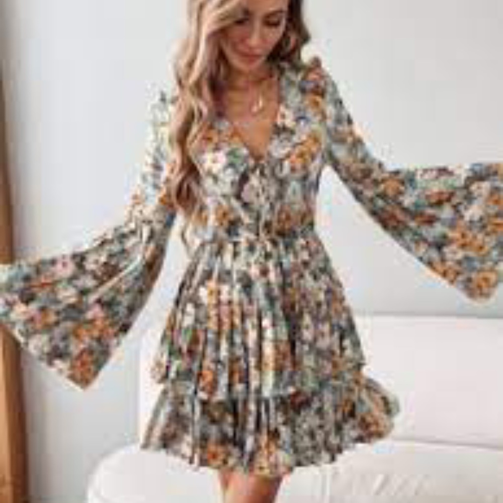 Allover Floral Knot Layered Pleated A-line Dress NWOT
